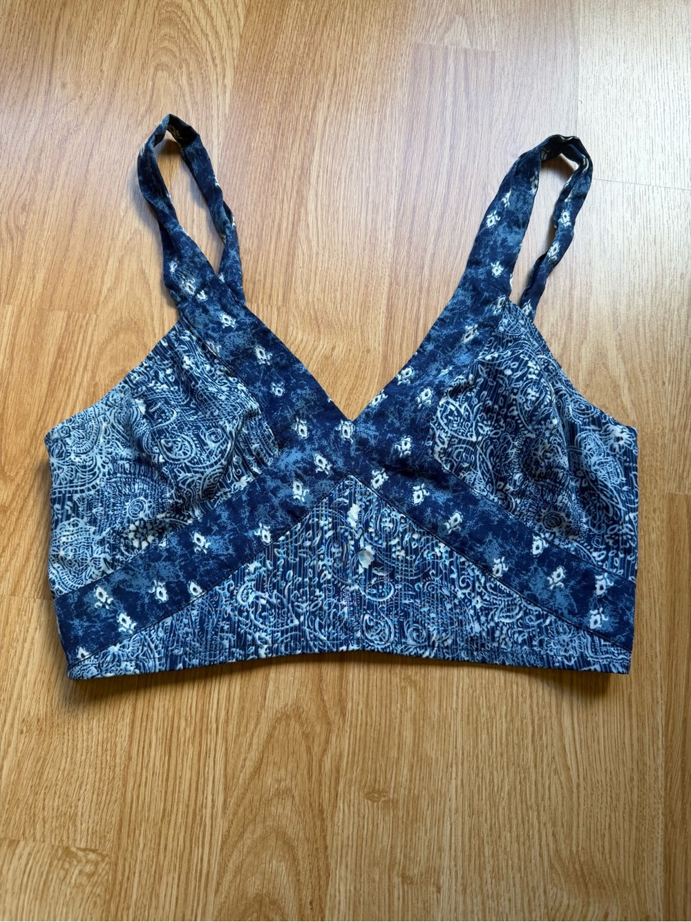 Ecote Blue Patterned Cropped Tank Top